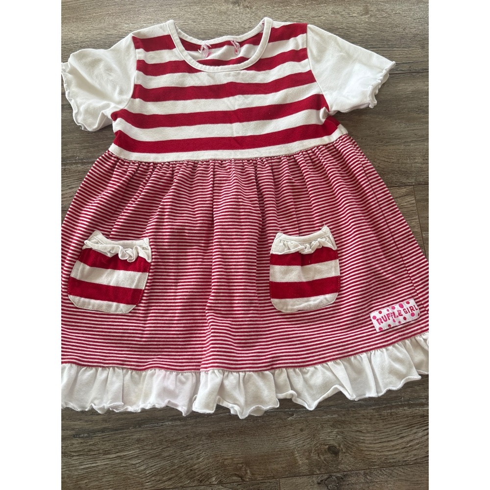 Ruffle Girl Red White Striped Ruffle Pocket Dress Kids Size 3T